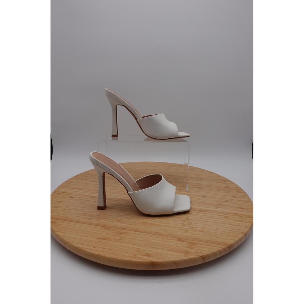 PRETTYLITTLETHING Shoes Womens Size 9 40 White Mule Stiletto Heels Slip On Dress